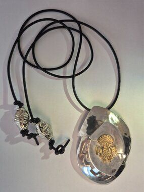 18K Gold & 925 Sterling Silver Brooch Pendant